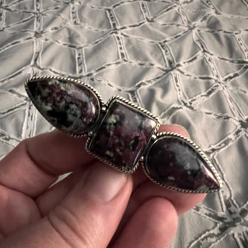 Sterling Silver Eudialyte Adjustable Crawler Ring - image 1